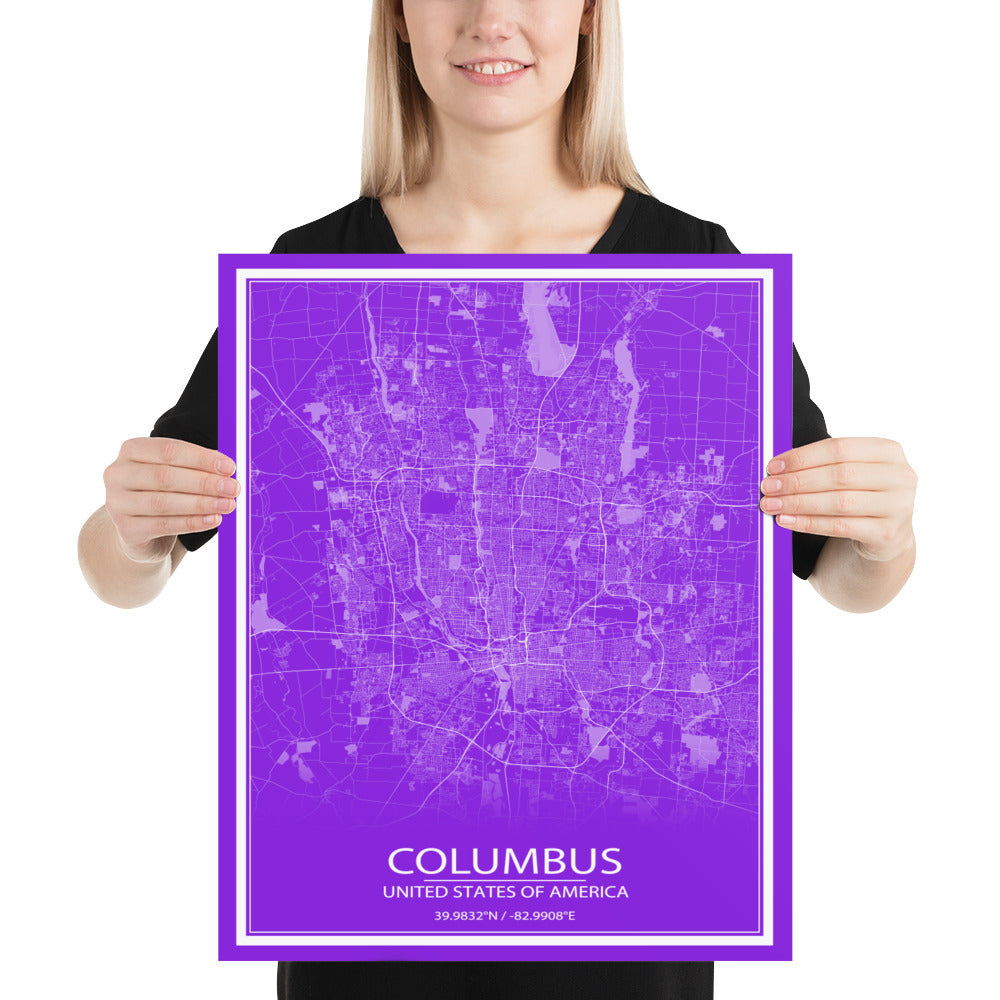 Columbus Purple and White Paper Map