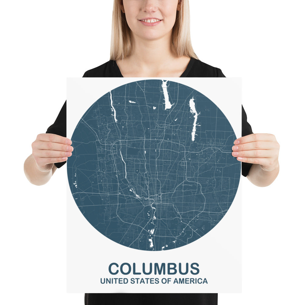 Columbus Circular Blue Paper Map