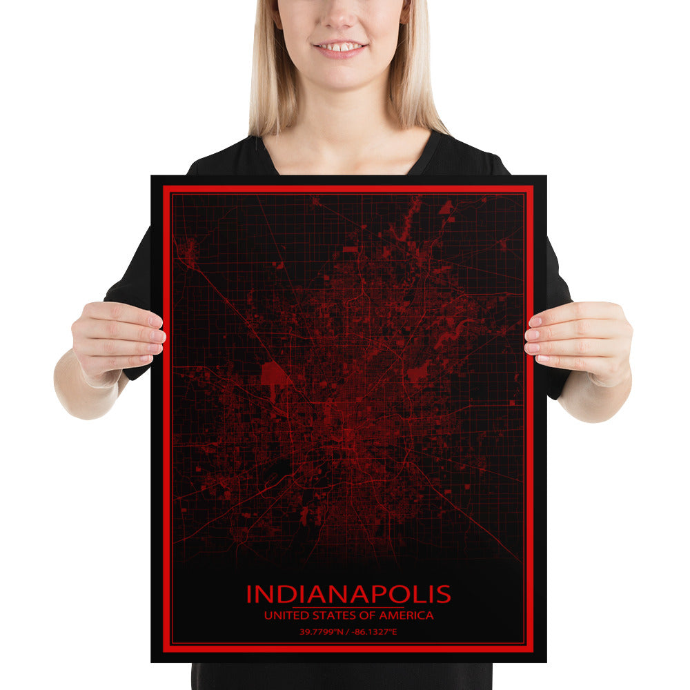 Indianapolis Black and Red Paper Map