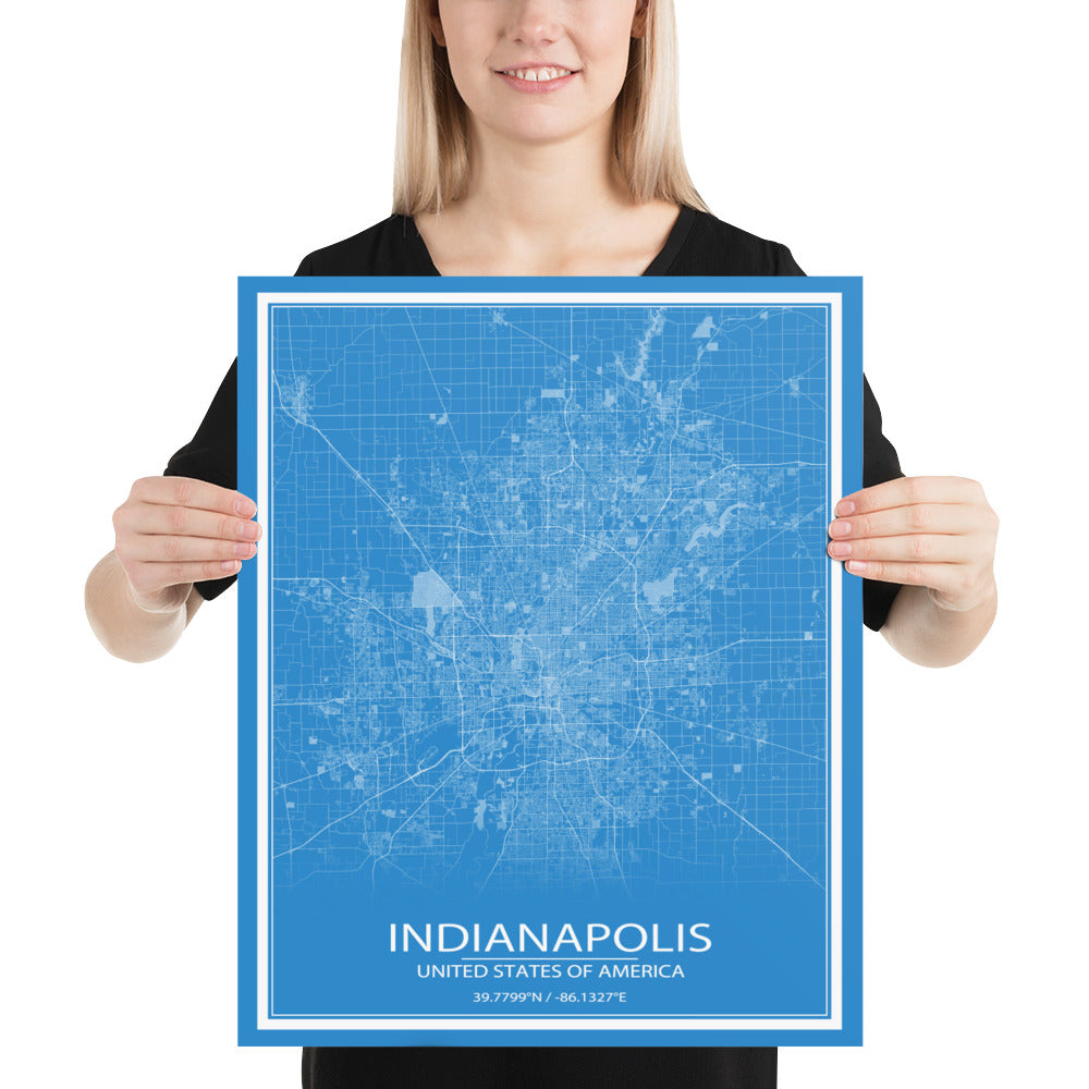 Indianapolis Blue and White Paper Map