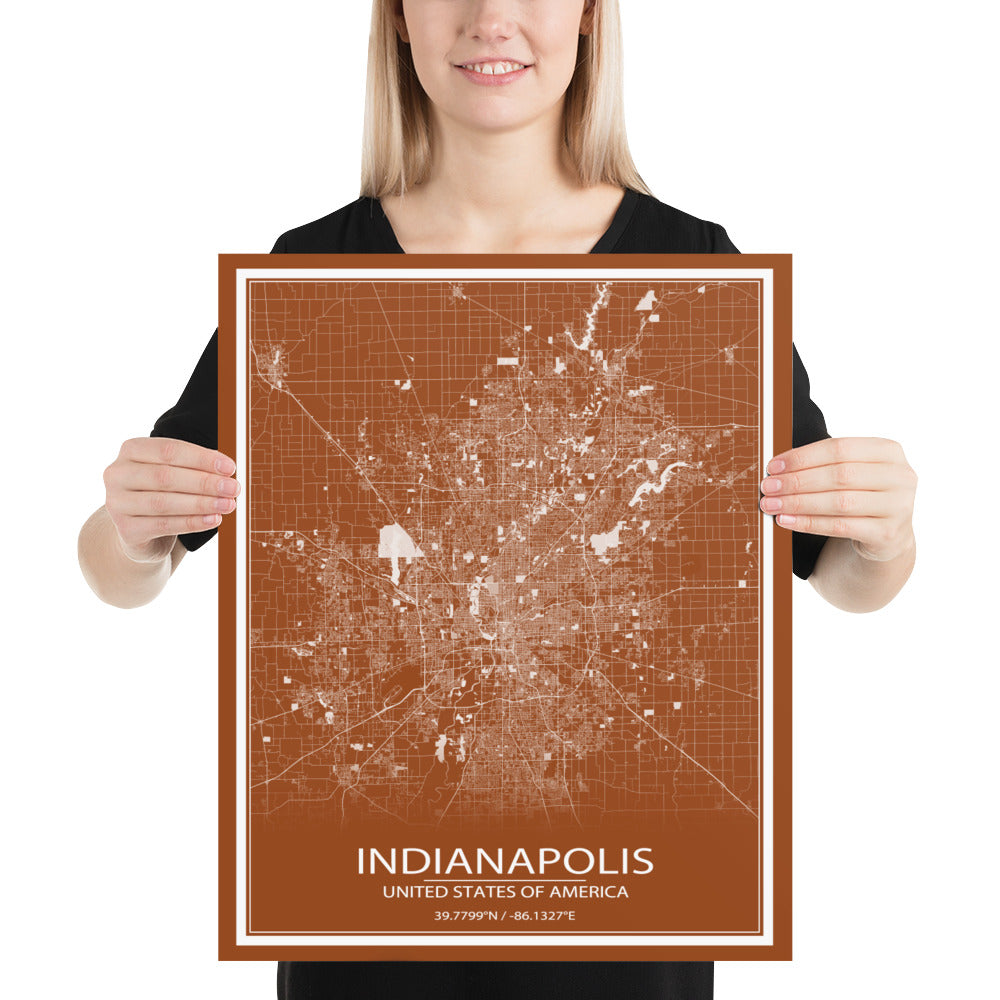 Indianapolis Brown and White Paper Map