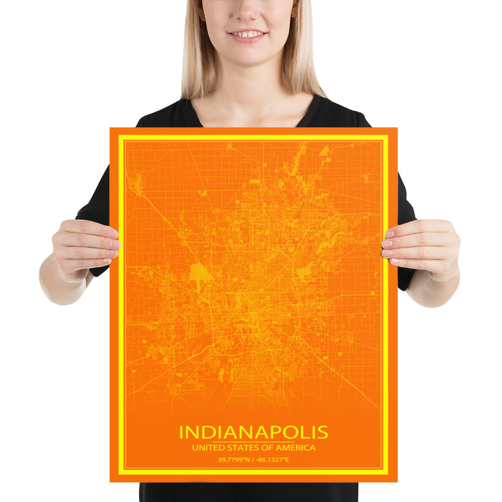 Indianapolis Orange and Yellow Paper Map