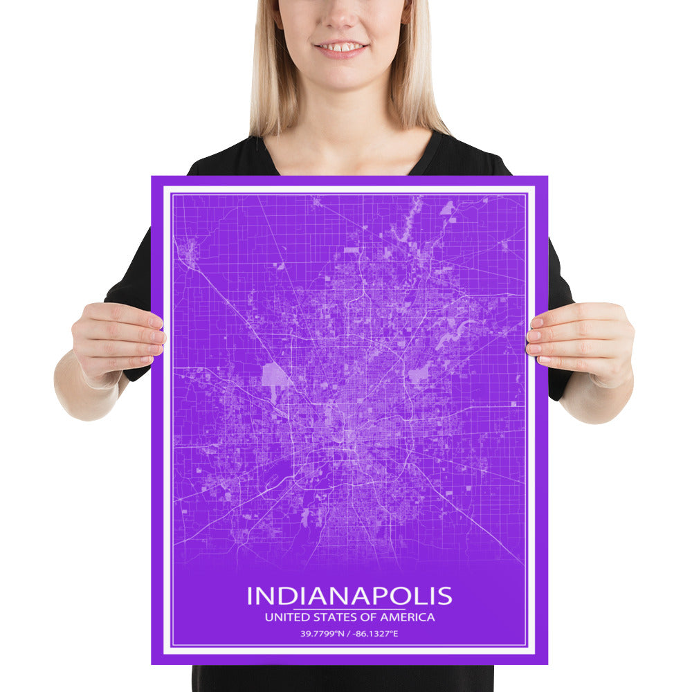 Indianapolis Purple and White Paper Map