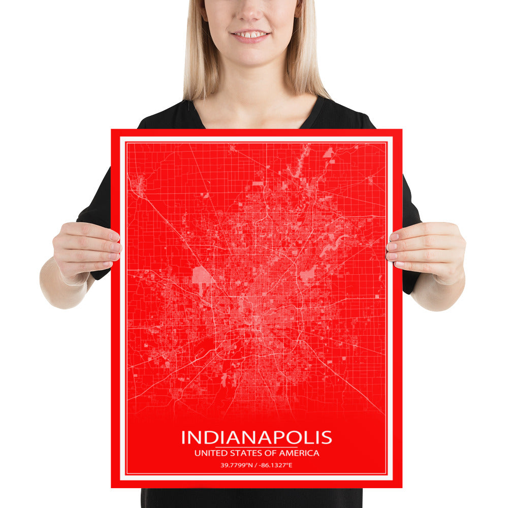 Indianapolis Red and White Paper Map