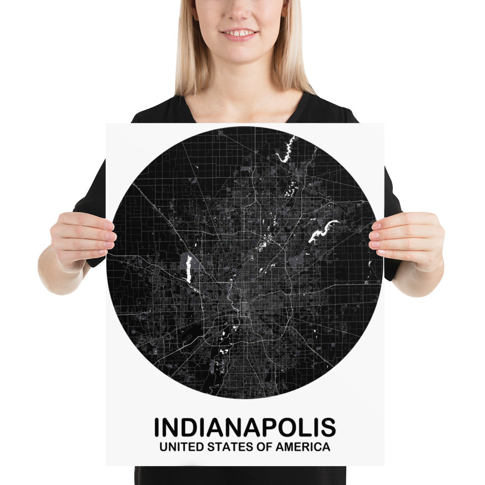 Indianapolis Circular Black Paper Map