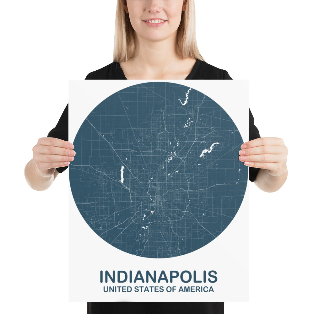 Indianapolis Circular Blue Paper Map