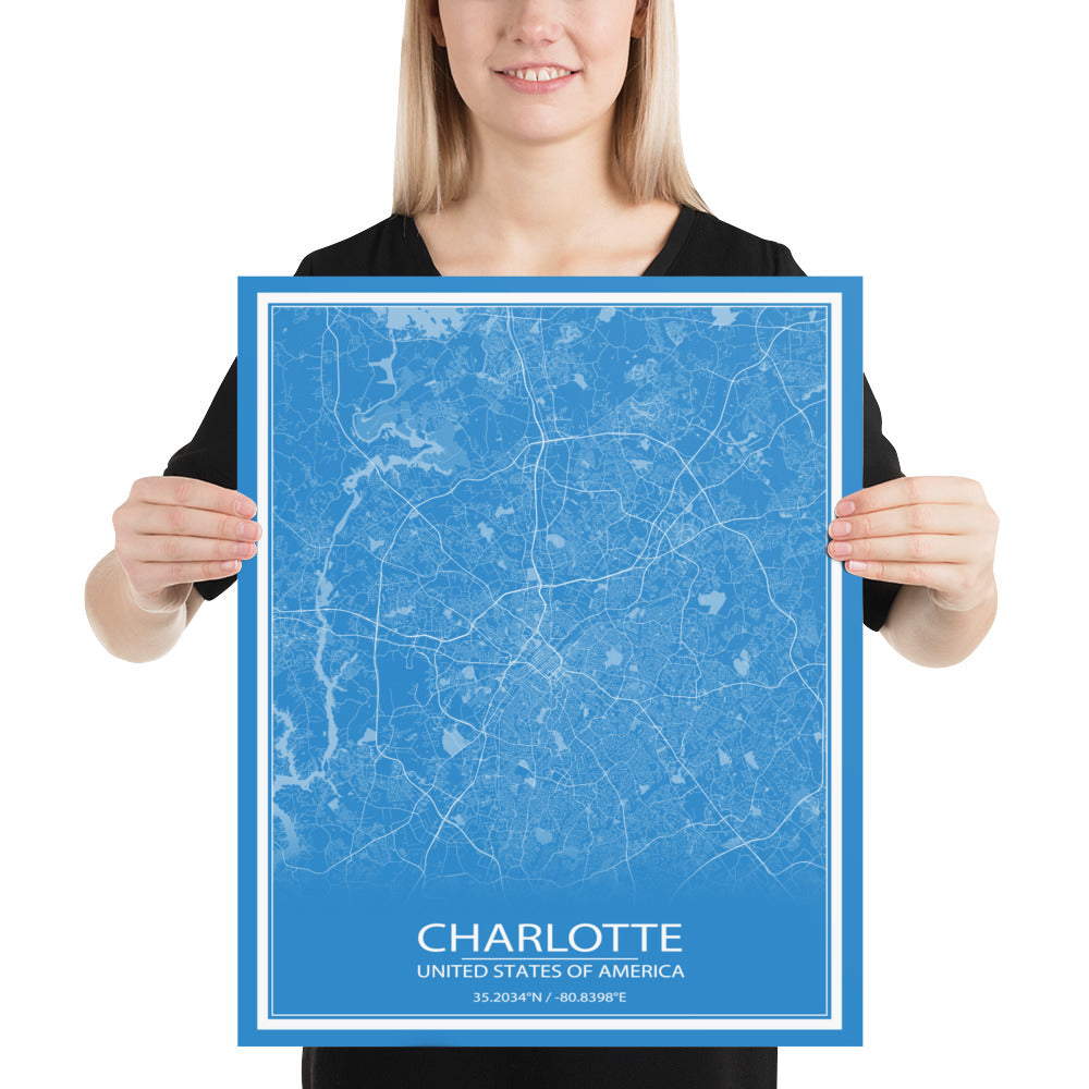 Charlotte Blue and White Paper Map