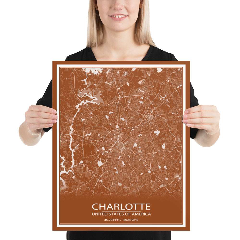 Charlotte Brown and White Paper Map