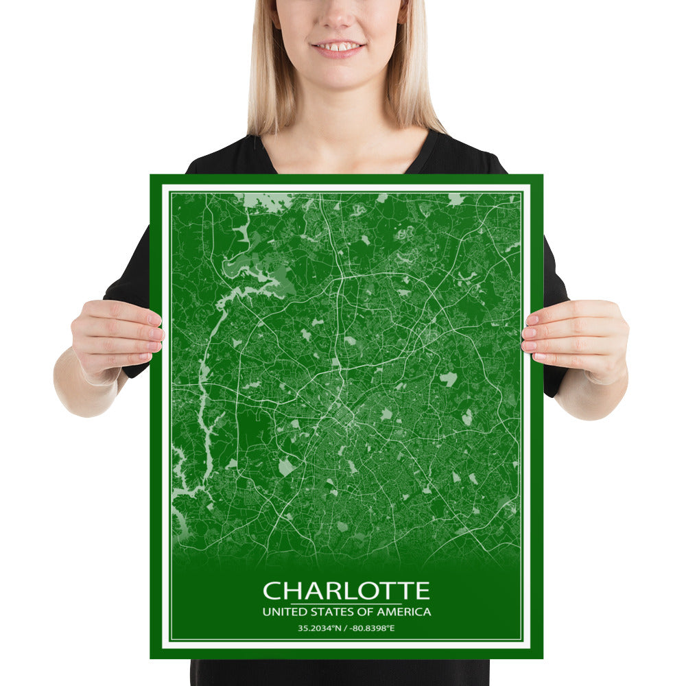 Charlotte Green and White Paper Map