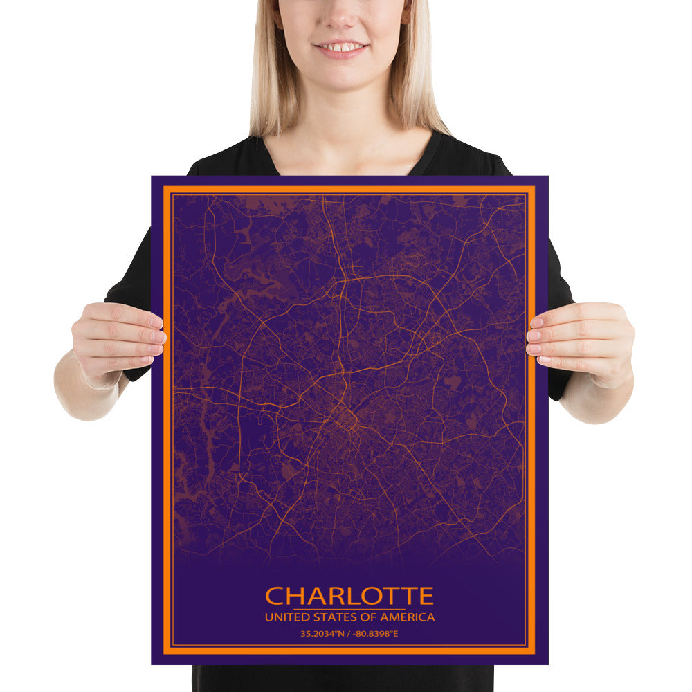 Charlotte Purple and Orange Paper Map