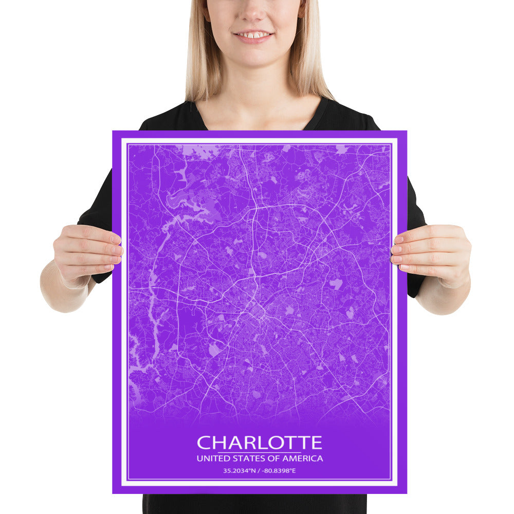 Charlotte Purple and White Paper Map