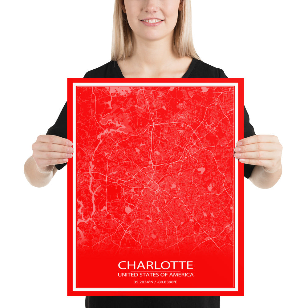 Charlotte Red and White Paper Map