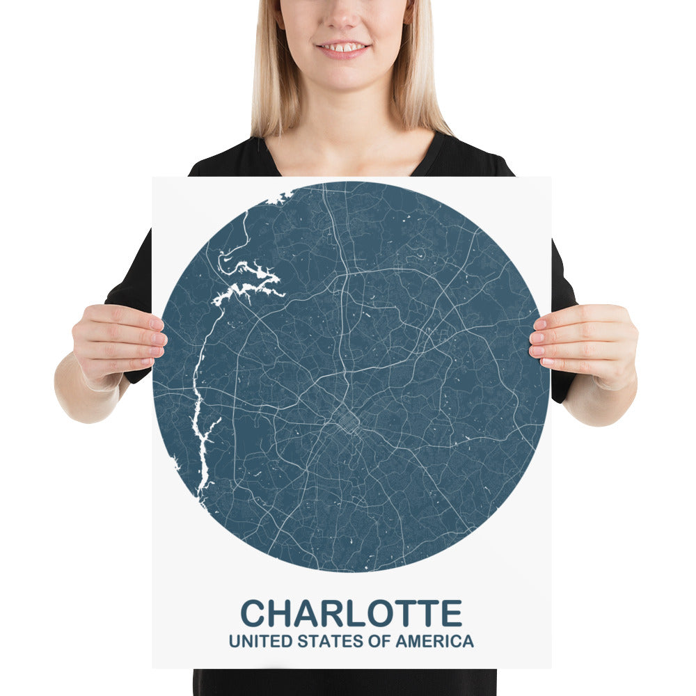 Charlotte Circular Blue Paper Map