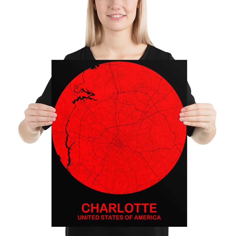 Charlotte Circular Red Paper Map