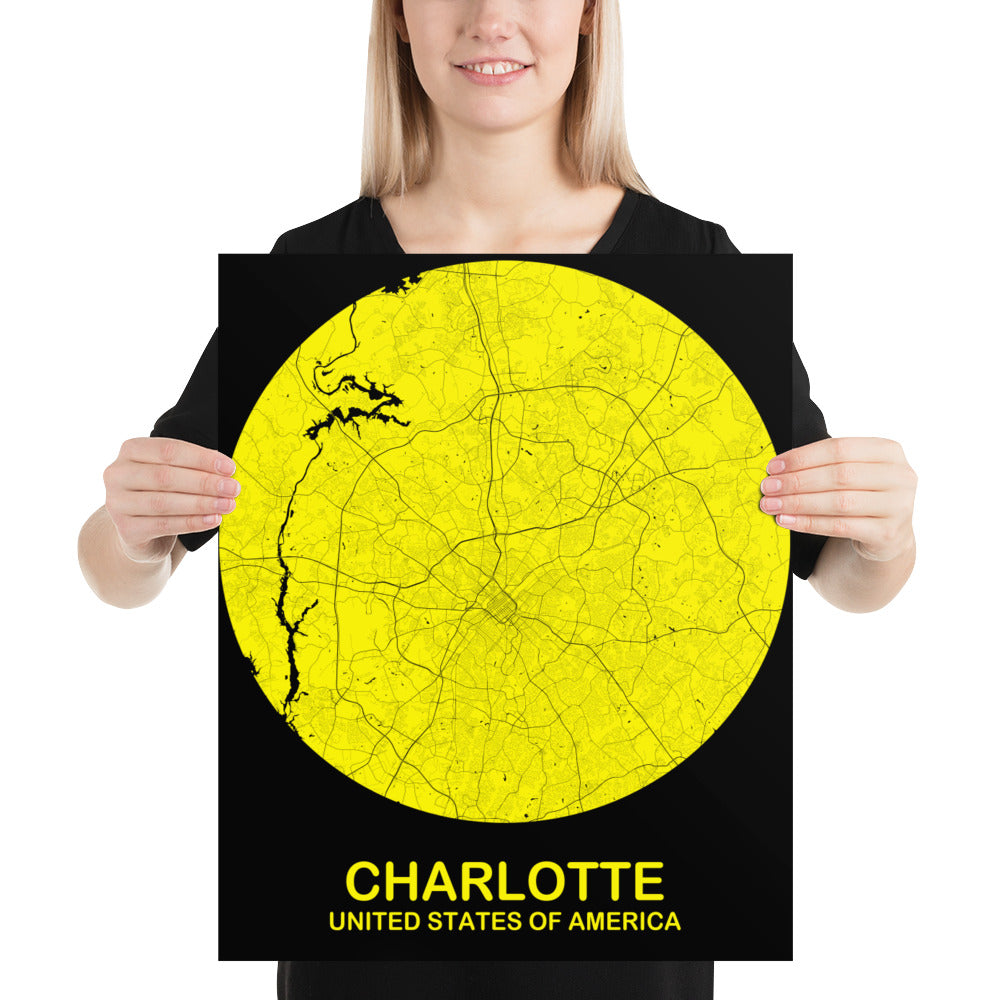 Charlotte Circular Yellow Paper Map