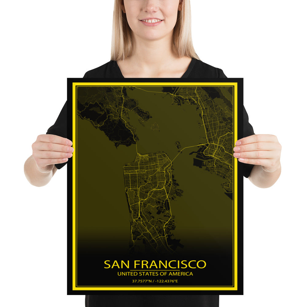 San Francisco Black and Yellow Paper Map