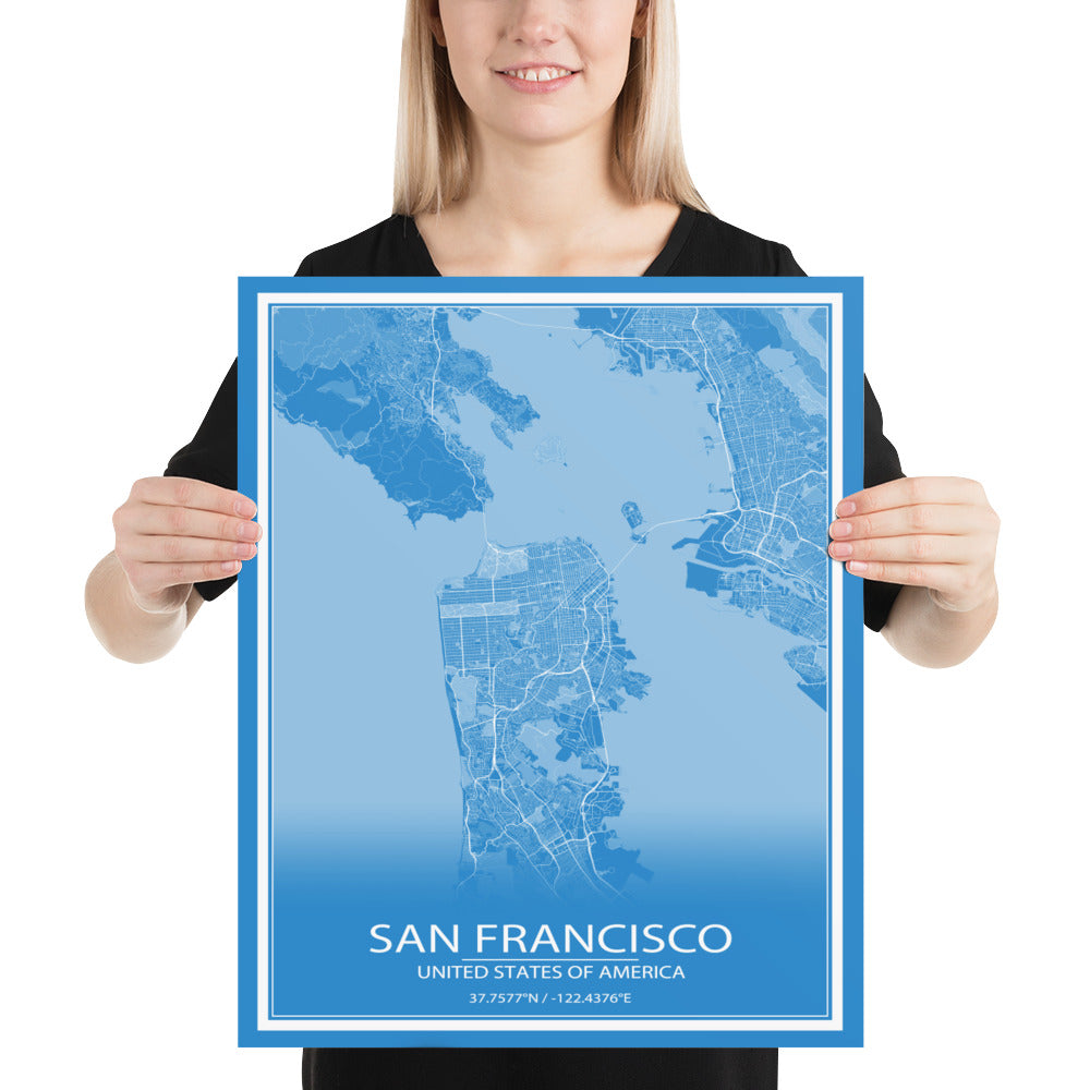 San Francisco Blue and White Paper Map