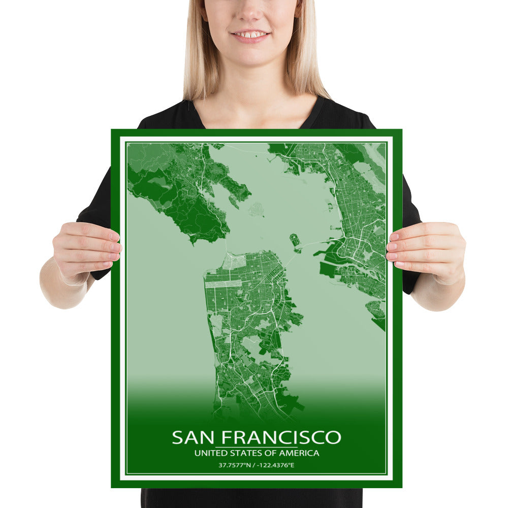 San Francisco Green and White Paper Map