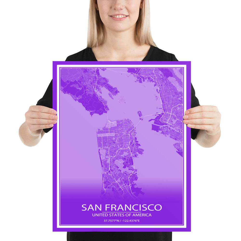 San Francisco Purple and White Paper Map