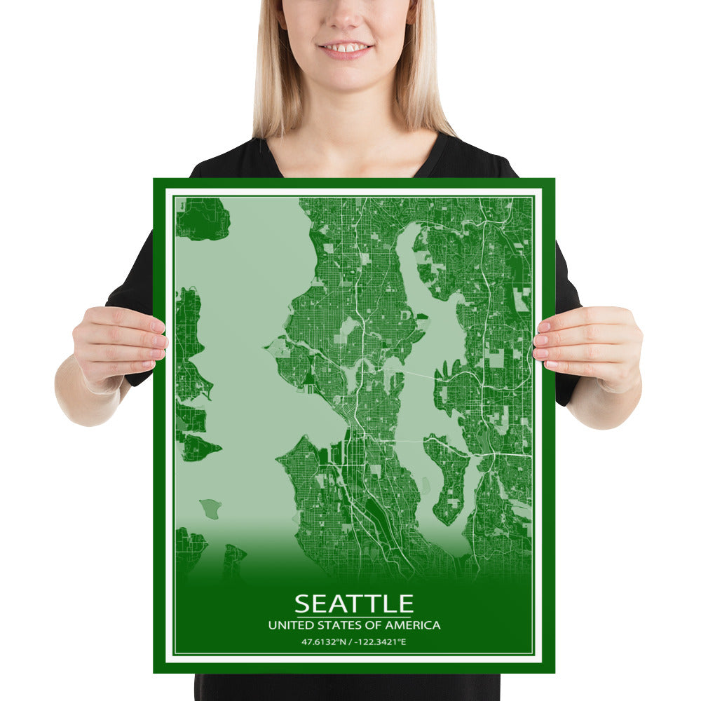 Seattle Green and White Paper Map