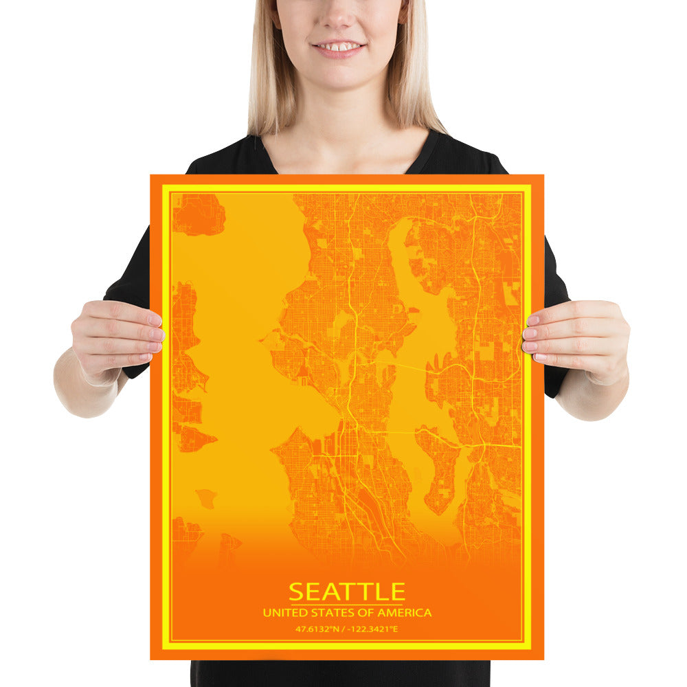 Seattle Orange and Yellow Paper Map