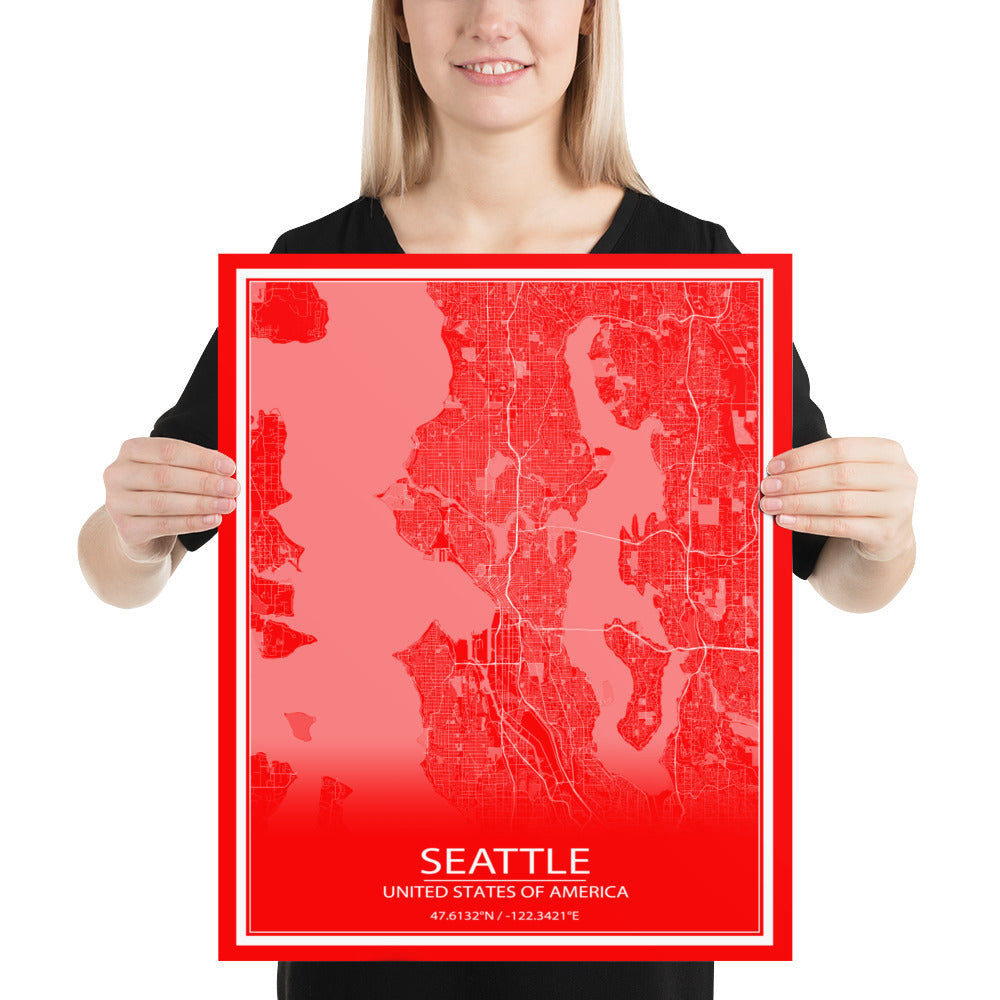 Seattle Red and White Paper Map