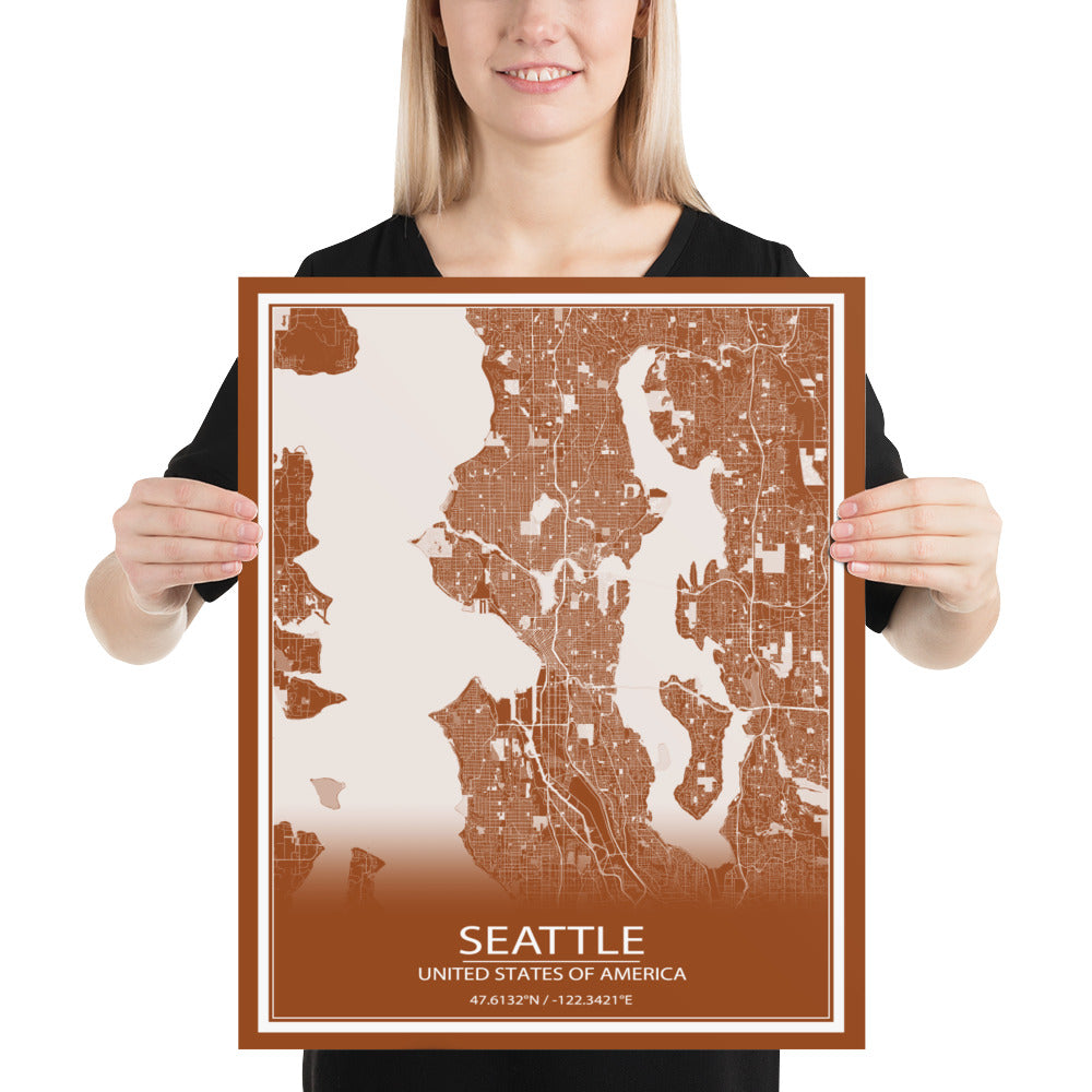 Seattle Brown and White Paper Map