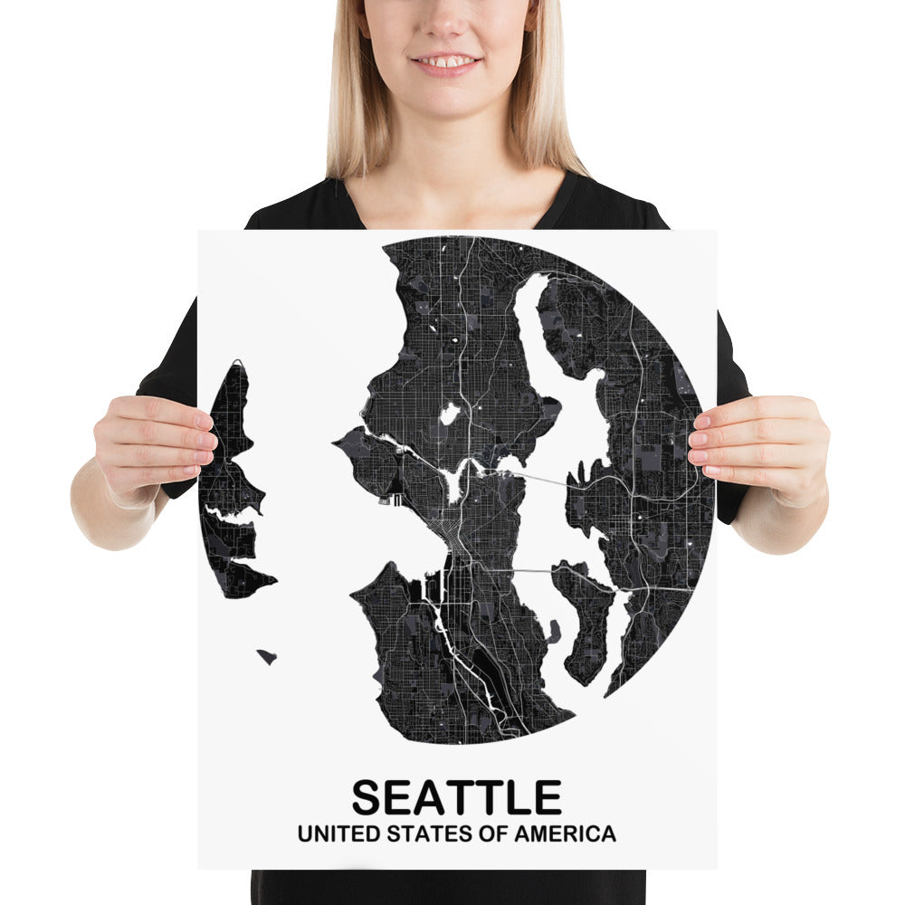 Seattle Circular Black Paper Map