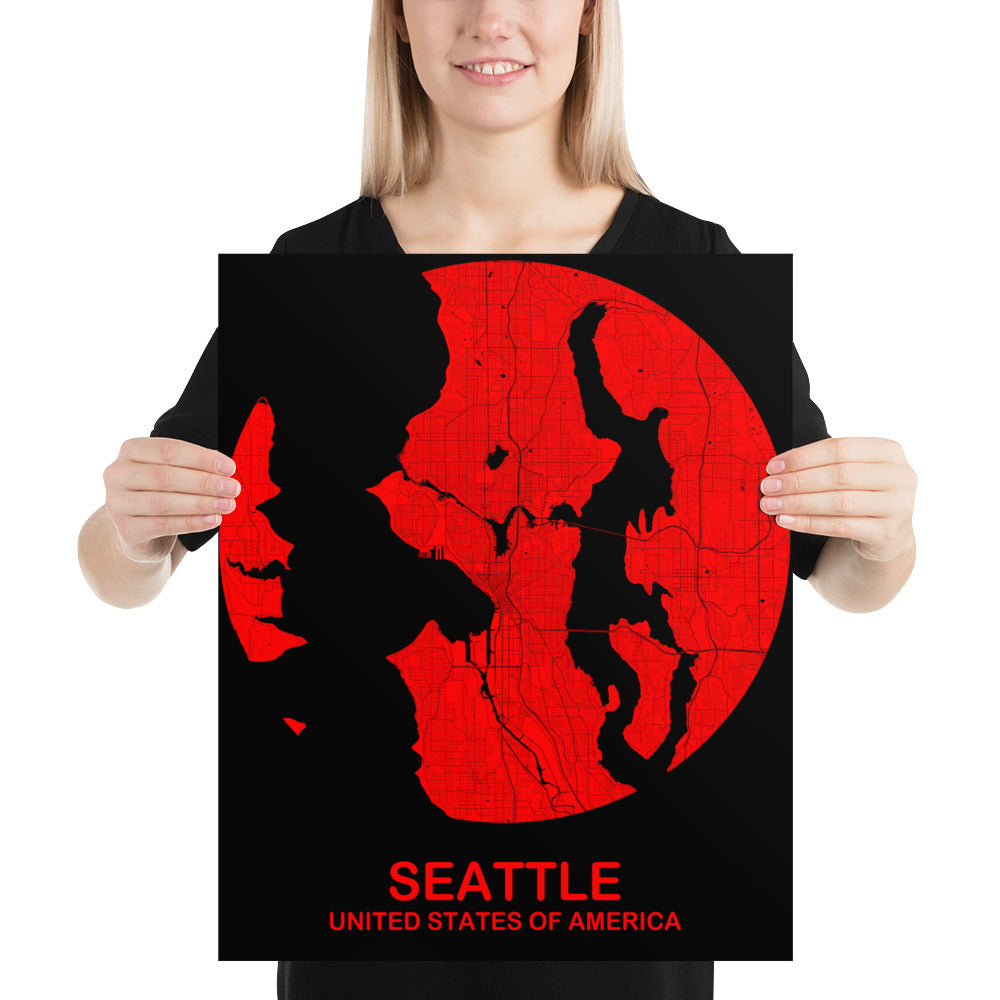 Seattle Circular Red Paper Map