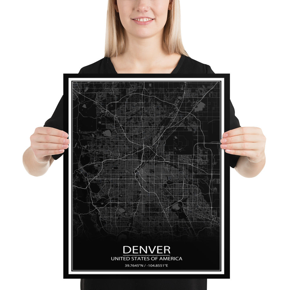 Denver Black Paper Map