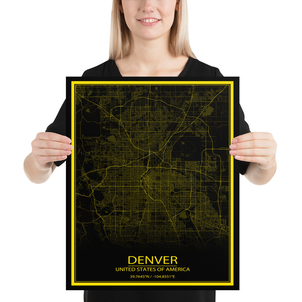 Denver Black and Yellow Paper Map