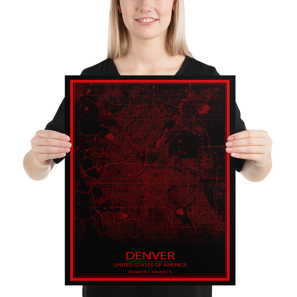 Denver Black and Red Paper Map