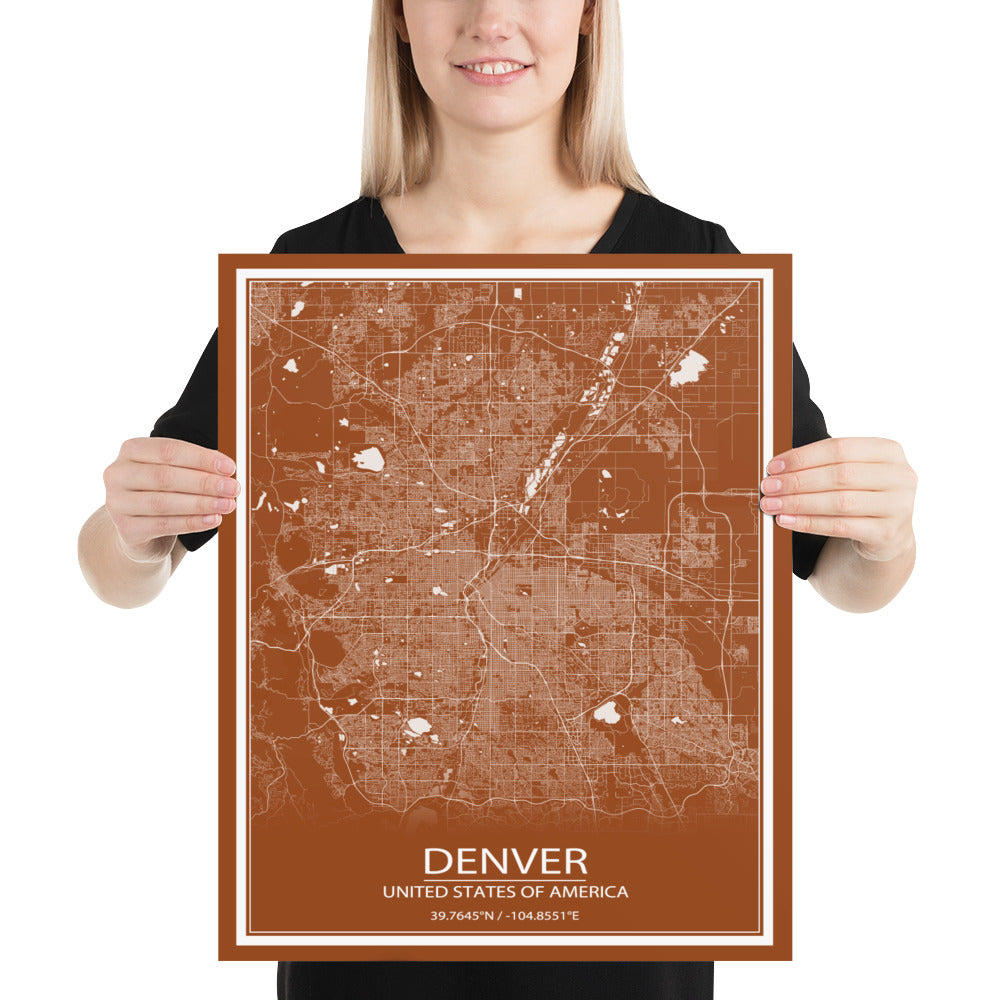 Denver Brown and White Paper Map