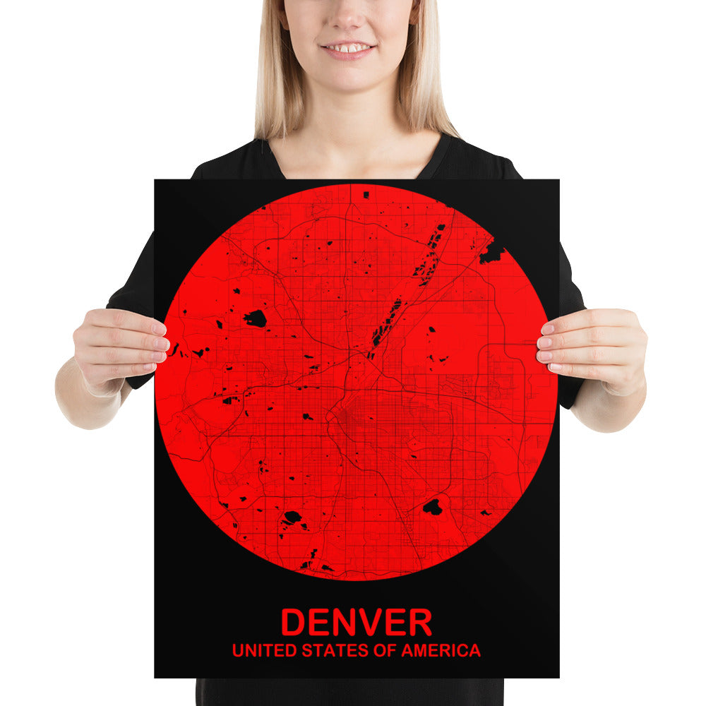 Denver Circular Red Paper Map