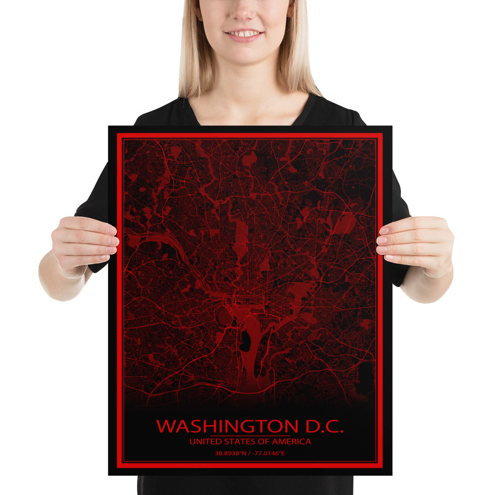 Washington, D.C. Black and Red Paper Map