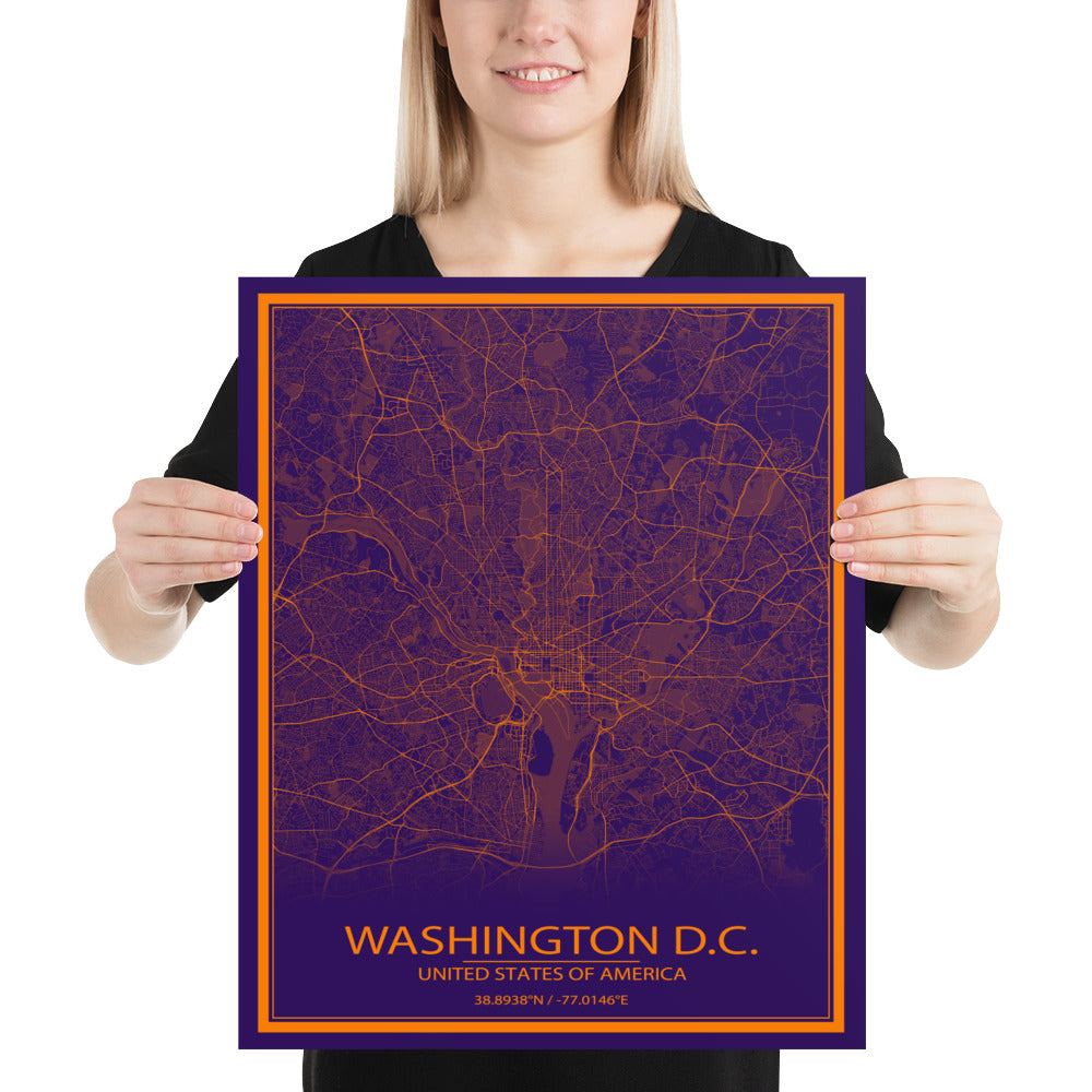 Washington, D.C. Purple and Orange Paper Map