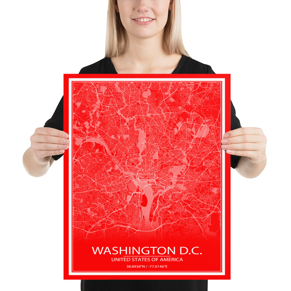 Washington, D.C. Red and White Paper Map