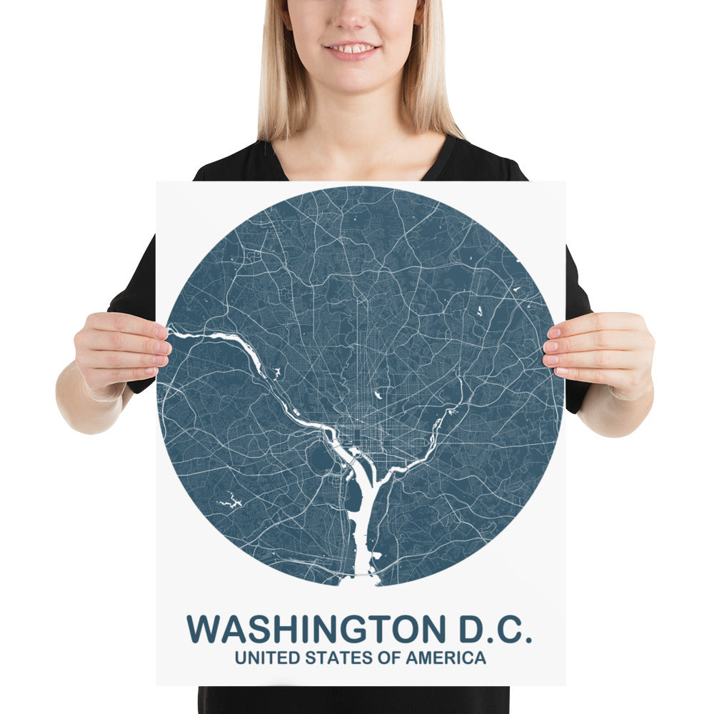 Washington, D.C. Circular Blue Paper Map