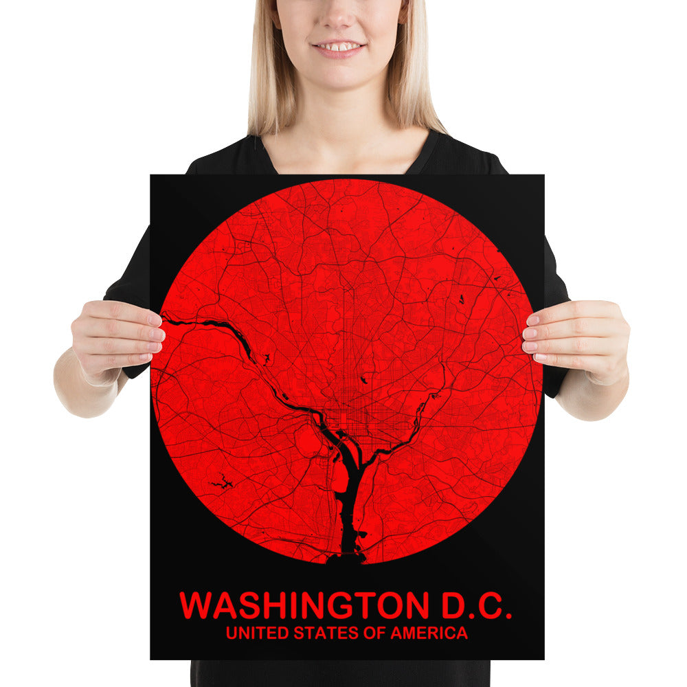 Washington, D.C. Circular Red Paper Map