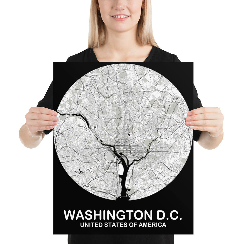 Washington, D.C. Circular White Paper Map