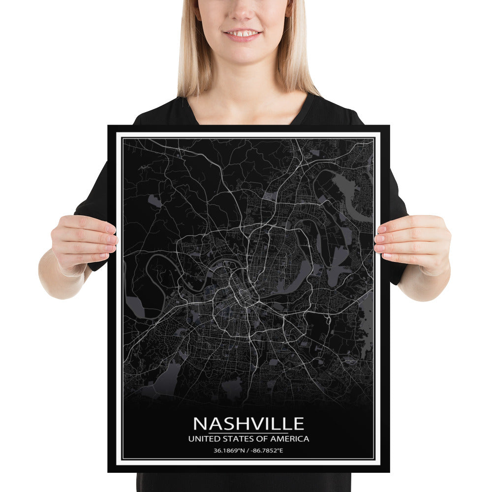 Nashville Black Paper Map