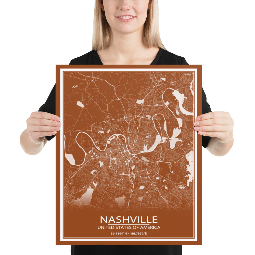 Nashville Brown and White Paper Map