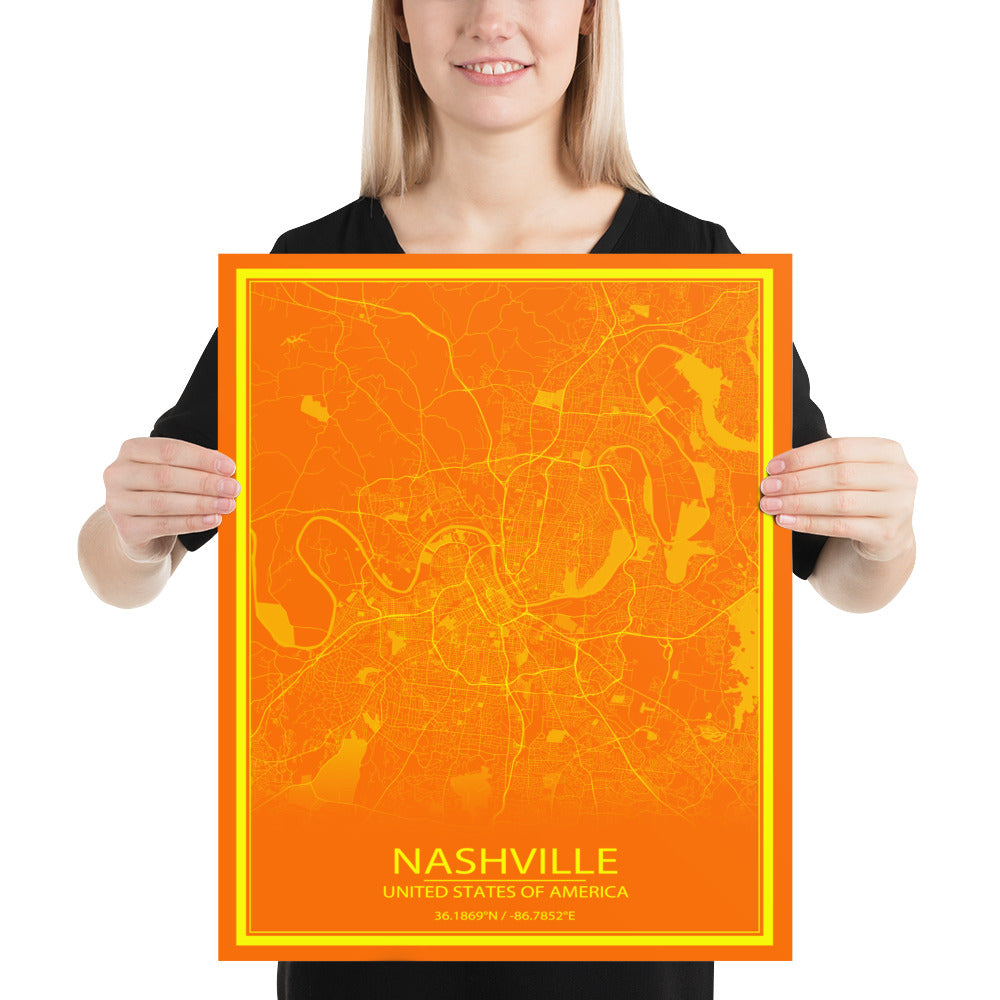 Nashville Orange and Yellow Paper Map