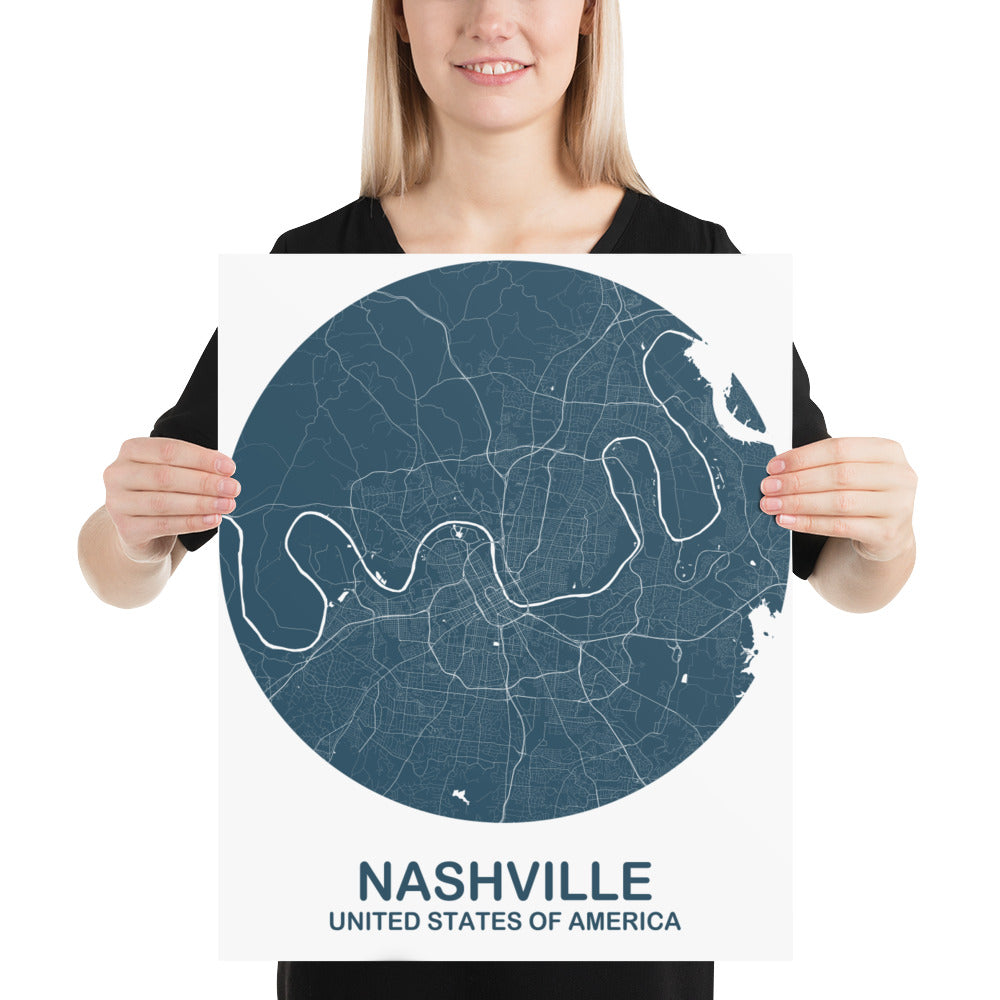 Nashville Circular Blue Paper Map