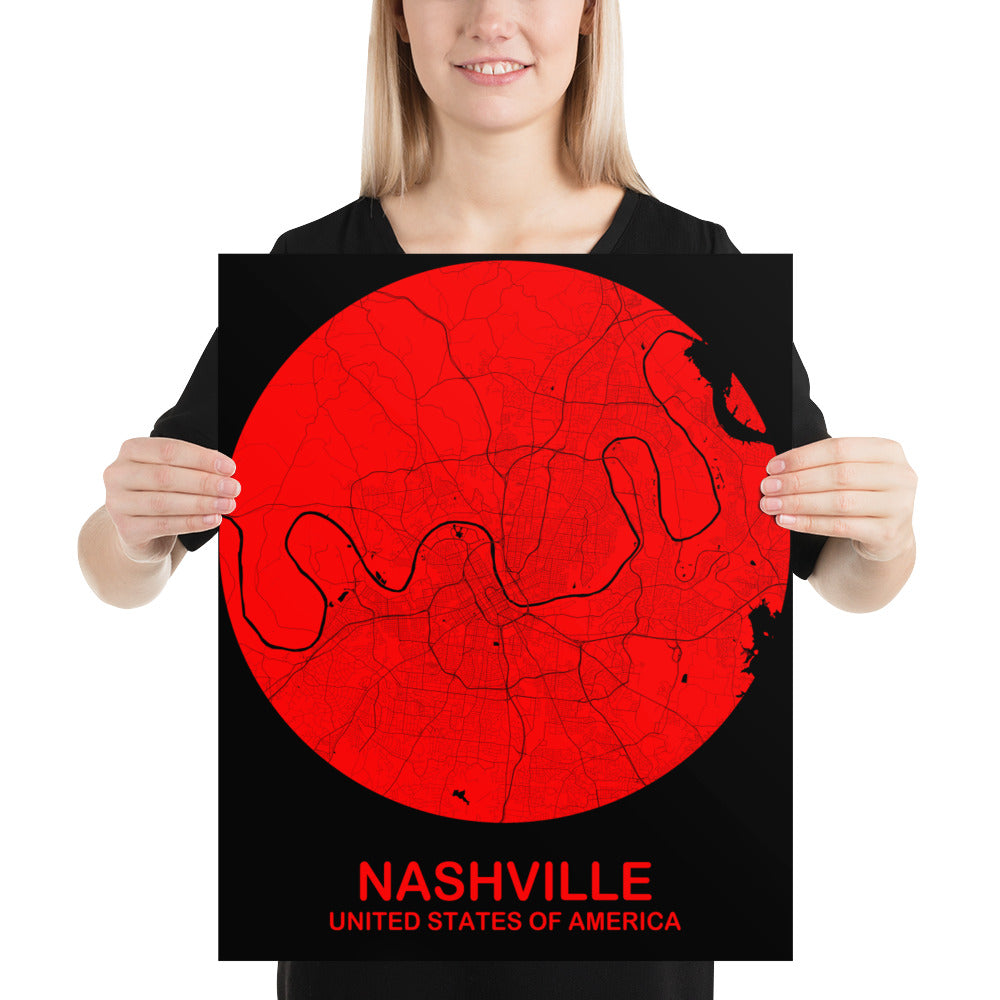 Nashville Circular Red Paper Map