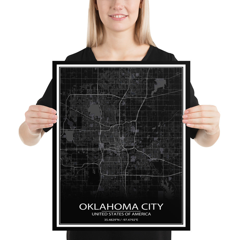 Oklahoma City Black Paper Map