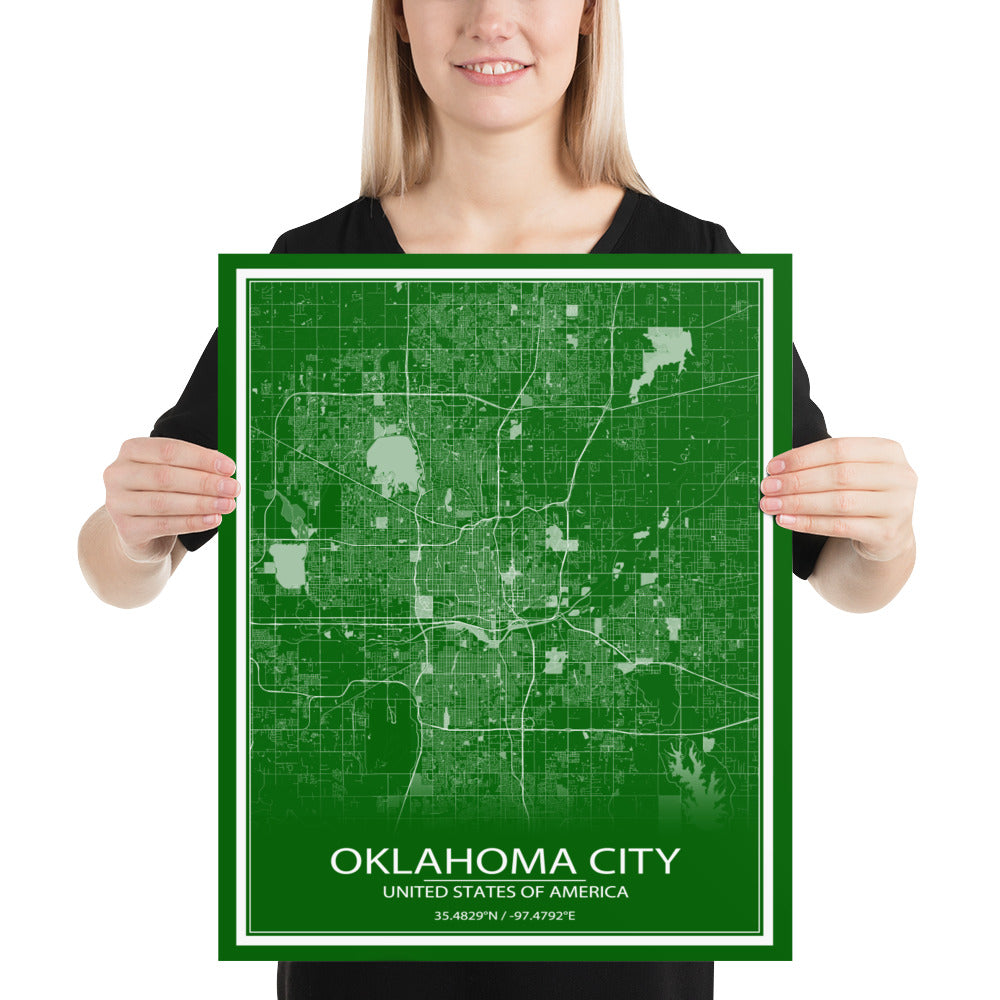 Oklahoma City Green and White Paper Map