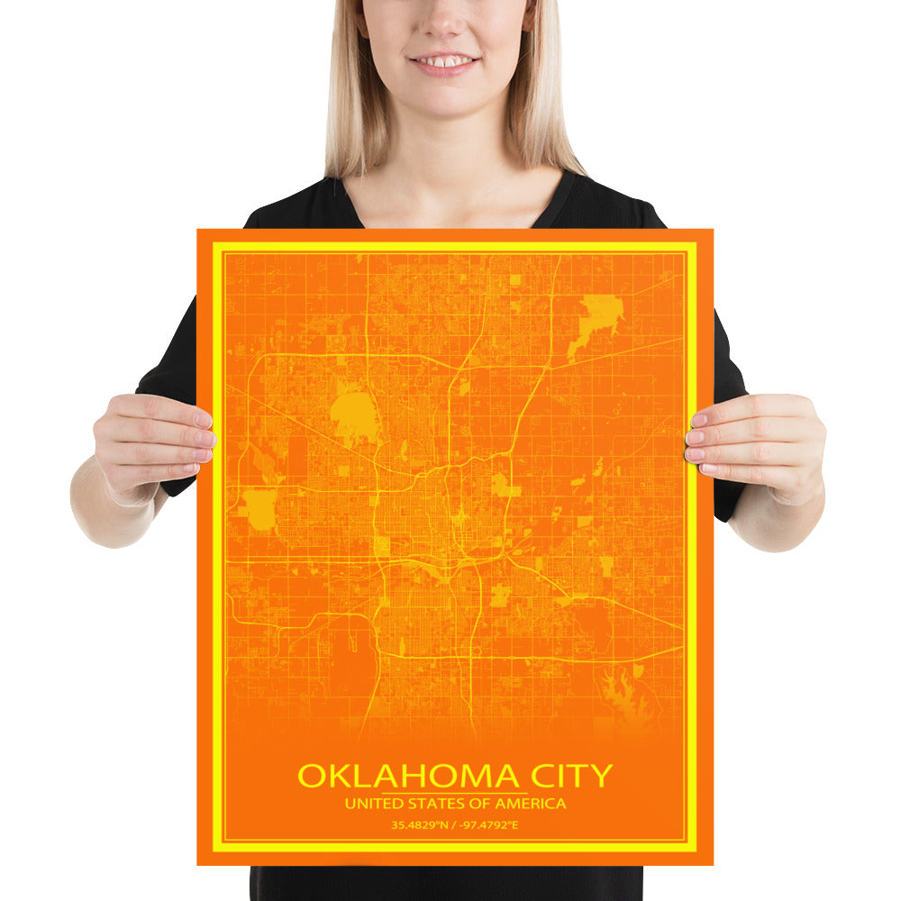 Oklahoma City Orange and Yellow Paper Map