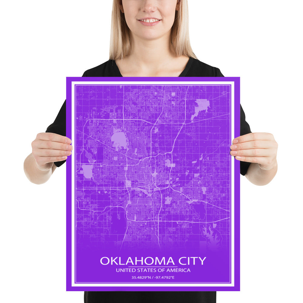 Oklahoma City Purple and White Paper Map