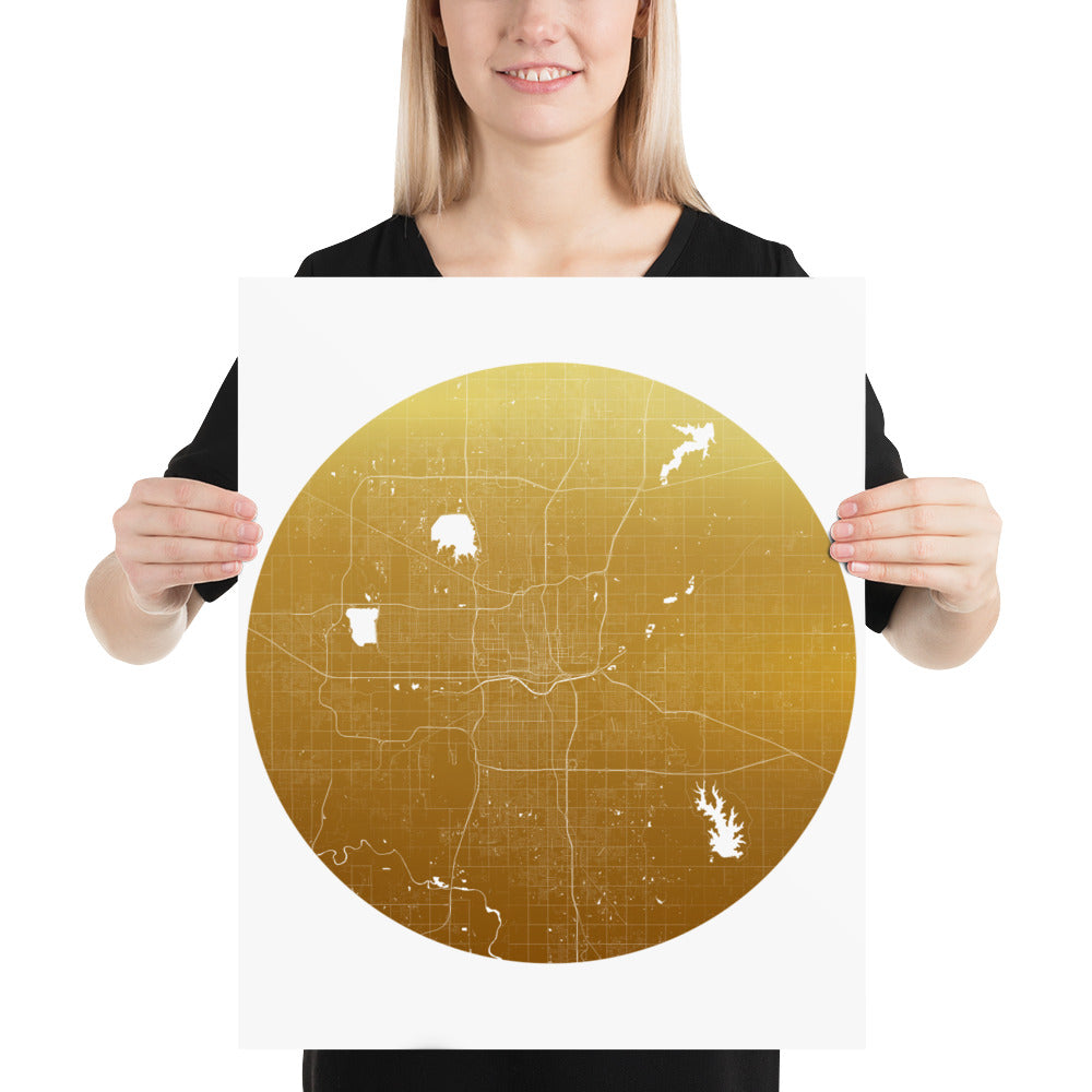 Oklahoma City Gold on White Paper Map